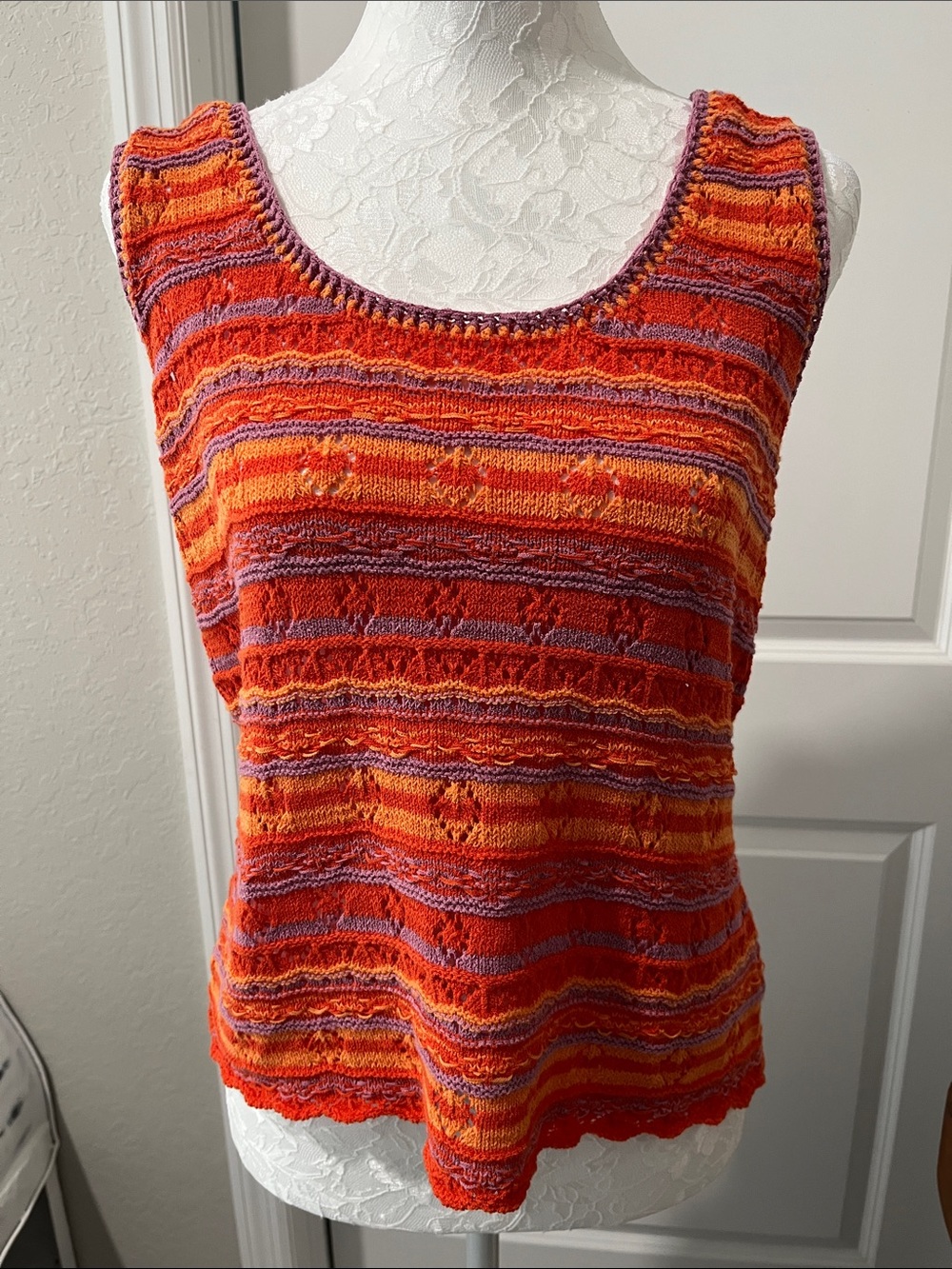 Sam Edelman Orange, Purple & Red Striped Knit Scoop Neck Tank SZ L